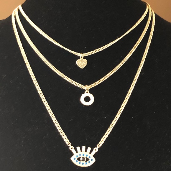 Three Tier 14K Gold Crystal Pearl Necklace - Picture 3 of 4